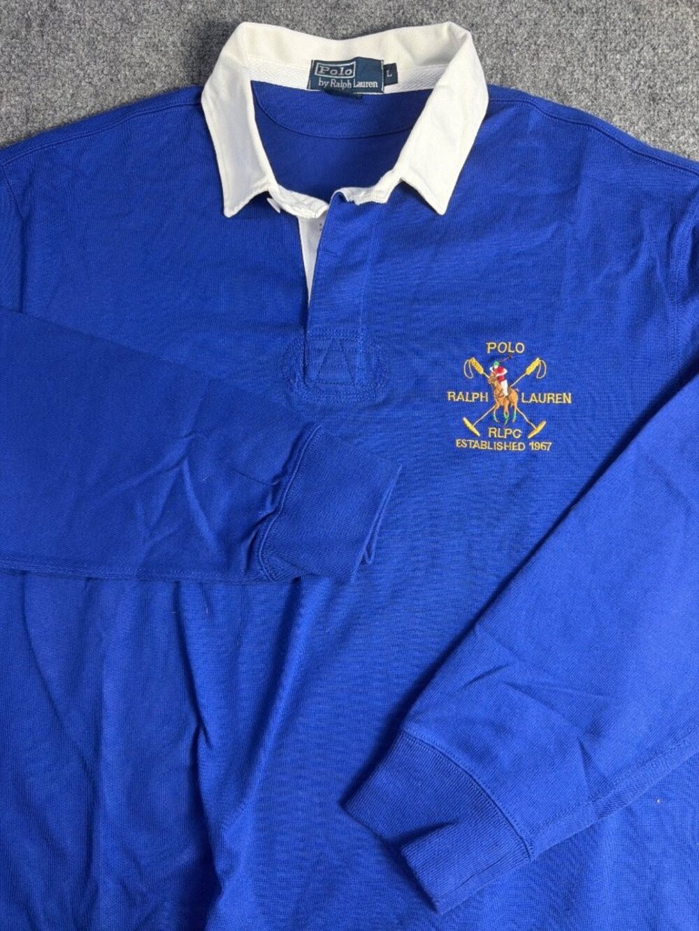 Polo Ralph Lauren Mens long Sleeve Rugby Shirt Blue White Logo Size Large  MINT